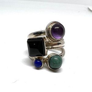 DTR Jay King jewelry - Sterling silver 4 Colored stones - size 6.5